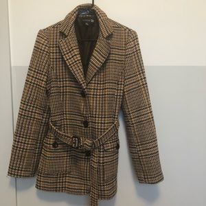 F21 Wool Blend Houndstooth Plaid Coat With Belt